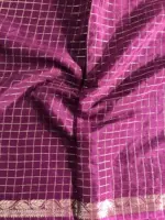 Wine Chequered Chiffon Saree - Image 6