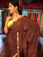 Dark Brown Chequered Chiffon Saree