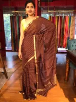 Dark Brown Chequered Chiffon Saree - Image 2