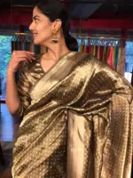 Metallic Gold Tissue Silk Saree with Gold Zari Weaves
