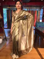 Metallic Gold Tissue Silk Saree with Gold Zari Weaves - Image 3
