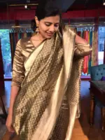 Metallic Gold Tissue Silk Saree with Gold Zari Weaves - Image 4