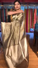 Metallic Gold Tissue Silk Saree with Gold Zari Weaves - Image 6