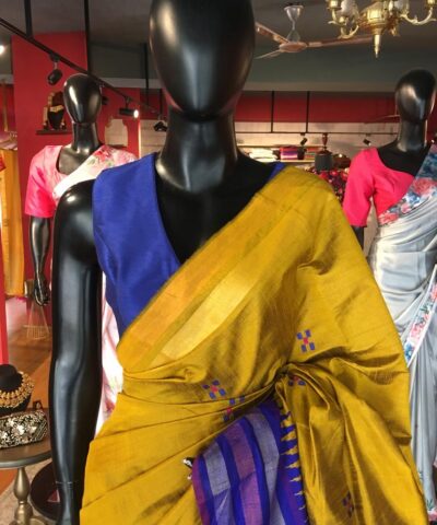 Mustard Yellow Raw Silk Saree with Embroidered Pallu