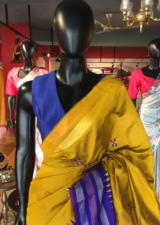 Mustard Yellow Raw Silk Saree with Embroidered Pallu