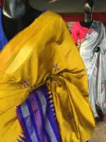 Mustard Yellow Raw Silk Saree with Embroidered Pallu - Image 3
