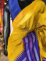Mustard Yellow Raw Silk Saree with Embroidered Pallu - Image 4