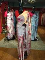 Peach Satin Saree with Printed Florals - Image 4