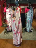 Peach Satin Saree with Printed Florals - Image 5