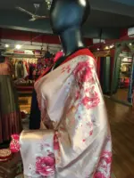 Peach Satin Saree with Printed Florals - Image 6