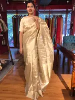 Gold Silver Tissue Silk Saree highlighted with Zari Buttis - Image 3