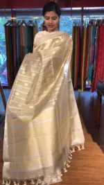 Gold Silver Tissue Silk Saree highlighted with Zari Buttis - Image 6