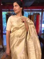 Gold Silver Tissue Silk Saree highlighted with Zari Buttis - Image 5