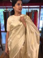 Gold Silver Tissue Silk Saree with Zari Buttis