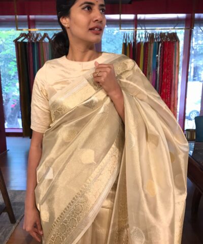 Gold Silver Tissue Silk Saree with Zari Buttis