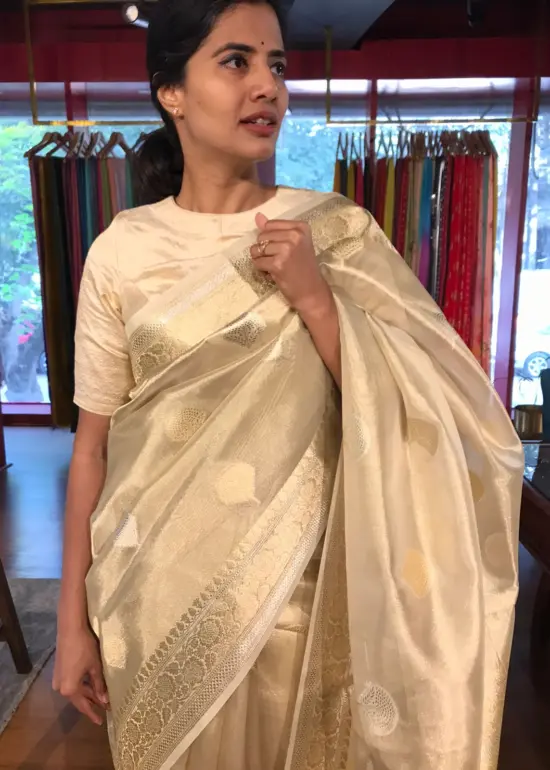 Gold Silver Tissue Silk Saree with Zari Buttis