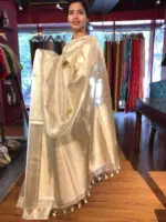 Gold Silver Tissue Silk Saree with Zari Buttis - Image 4