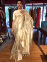 Gold Silver Tissue Silk Saree with Zari Buttis - Image 3