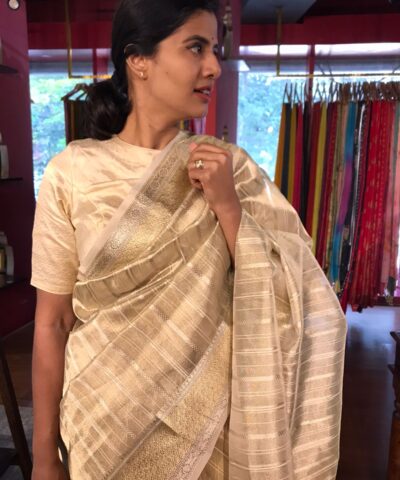 Gold Silver Tissue Silk Saree with Zari Weaves
