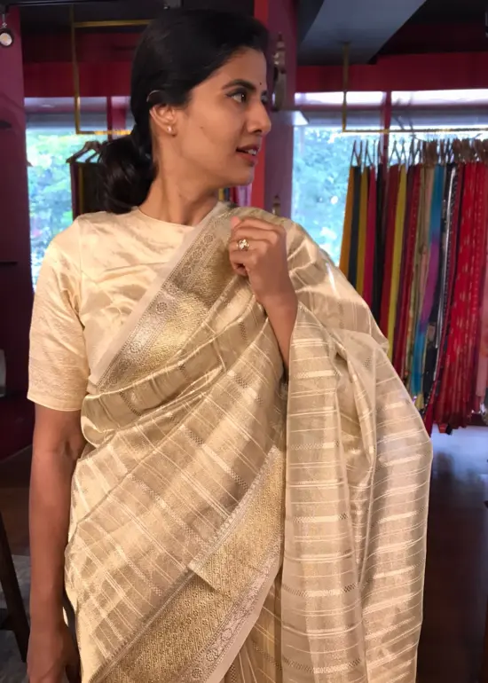 Gold Silver Tissue Silk Saree with Zari Weaves