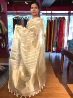 Gold Silver Tissue Silk Saree with Zari Weaves - Image 3