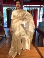 Gold Silver Tissue Silk Saree with Zari Weaves - Image 2