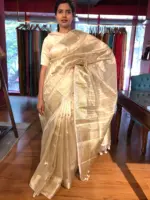 Gold Silver Tissue Silk Saree with Zari Weaves - Image 5