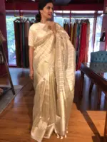 Gold Silver Tissue Silk Saree with Zari Weaves - Image 4