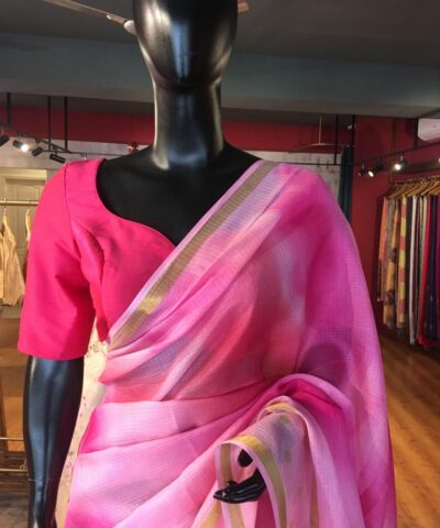 Pink Kota Saree with Gold Zari Border