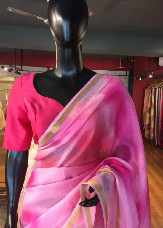 Pink Kota Saree with Gold Zari Border