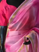 Pink Kota Saree with Gold Zari Border - Image 4