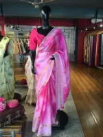 Pink Kota Saree with Gold Zari Border - Image 5