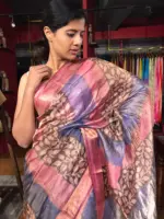 Multicolored Printed Tissue Silk Saree with Zari Border