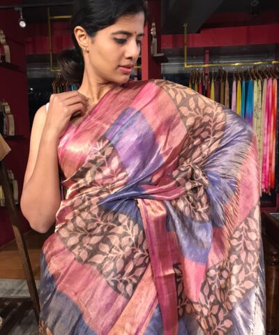 Multicolored Printed Tissue Silk Saree with Zari Border