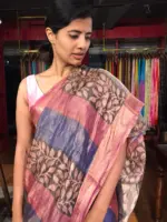 Multicolored Printed Tissue Silk Saree with Zari Border - Image 3