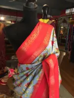 Blue Printed Banarasi Silk Saree highlighted with contrast border - Image 2