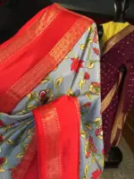 Blue Printed Banarasi Silk Saree highlighted with contrast border - Image 3