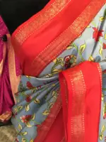 Blue Printed Banarasi Silk Saree highlighted with contrast border - Image 4