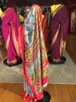 Blue Printed Banarasi Silk Saree highlighted with contrast border - Image 6
