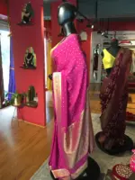 Pink Crepe Silk Saree with Beautiful Gold Zari Buttas highlighted with Gold Woven Border - Image 5