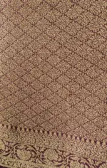 Wine Crepe Silk Saree with Beautiful Gold Zari Buttas highlighted with Gold Woven Border - Image 6