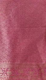Pink Crepe Silk Saree with Beautiful Gold Zari Buttas highlighted with Gold Woven Border - Image 6