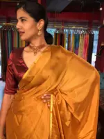 Mustard Yellow Chiffon Silk Saree with Gold Zari Piping