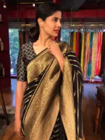 Black Georgette Silk Saree with Beautiful Antique Gold Zari Weaves