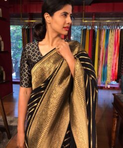 Black Georgette Silk Saree with Beautiful Antique Gold Zari Weaves