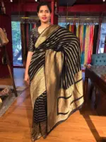 Black Georgette Silk Saree with Beautiful Antique Gold Zari Weaves - Image 3