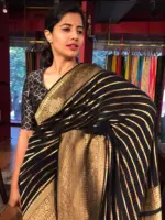 Black Georgette Silk Saree with Beautiful Antique Gold Zari Weaves - Image 2