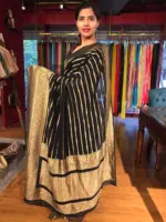 Black Georgette Silk Saree with Beautiful Antique Gold Zari Weaves - Image 4