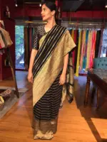 Black Georgette Silk Saree with Beautiful Antique Gold Zari Weaves - Image 5