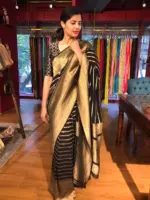 Black Georgette Silk Saree with Beautiful Antique Gold Zari Weaves - Image 6